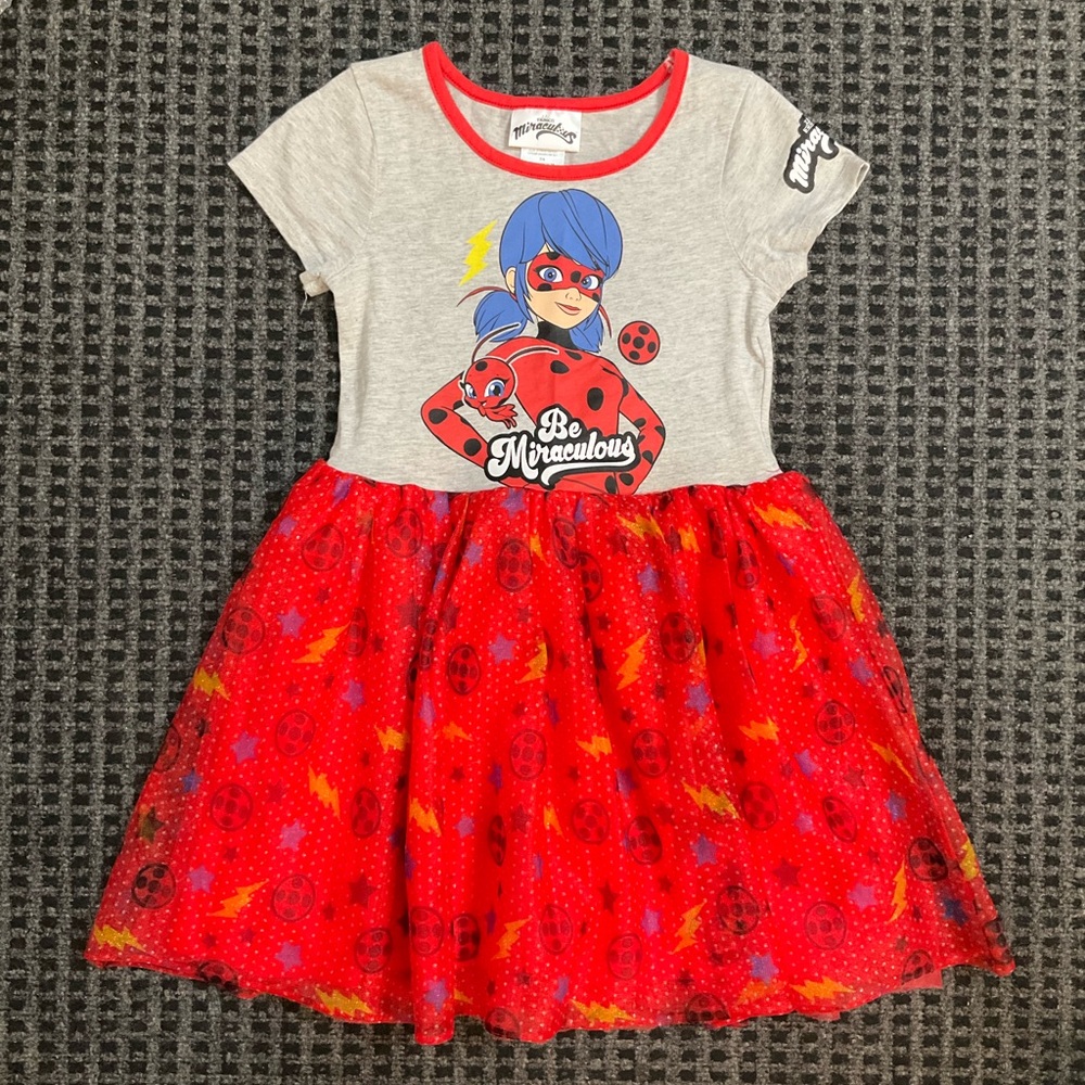 Miraculous Ladybug Girl red gray tutu dress costume 7/8